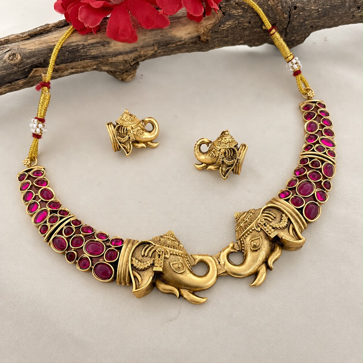 Temple-Inspired Ganesha Ruby Necklace Set